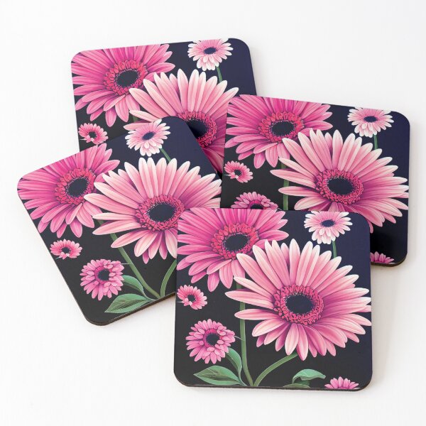 Item preview, a painting of pink flowers on a black background designed and sold by DesignAtYO.