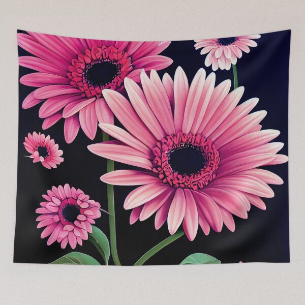 Item preview, a painting of pink flowers on a black background designed and sold by DesignAtYO.