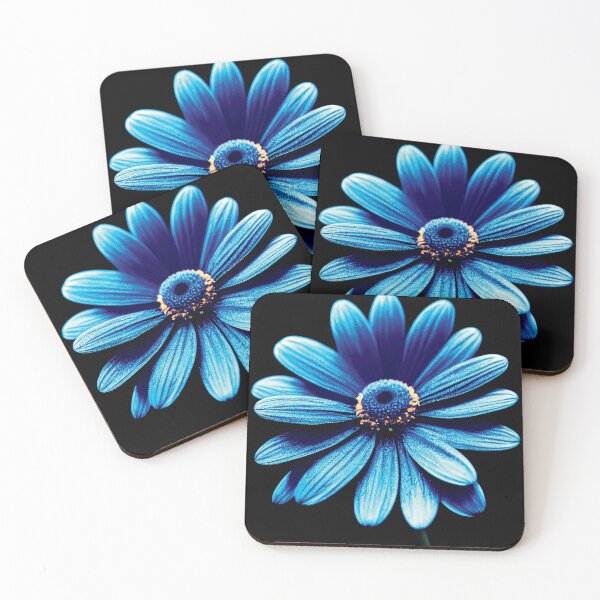 Item preview, a close up of a blue flower on a black background designed and sold by DesignAtYO.