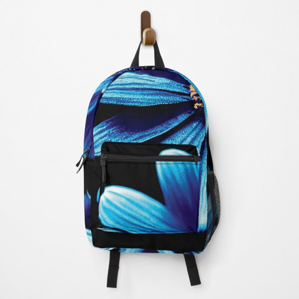 Item preview, a close up of a blue flower on a black background designed and sold by DesignAtYO.