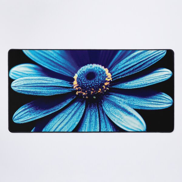Item preview, a close up of a blue flower on a black background designed and sold by DesignAtYO.