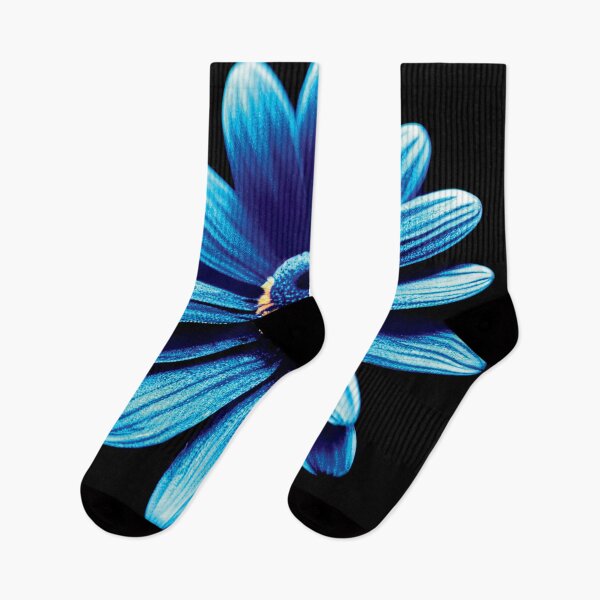 Item preview, a close up of a blue flower on a black background designed and sold by DesignAtYO.