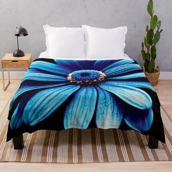 Item preview, a close up of a blue flower on a black background designed and sold by DesignAtYO.