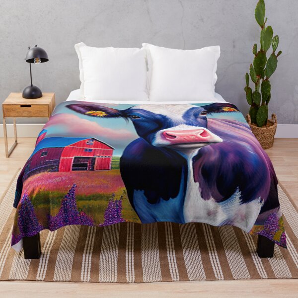 Item preview, Annabelle's Wildflower Meadow: A Cow in Dreamy Purple Glow designed and sold by ThreadofHonor.