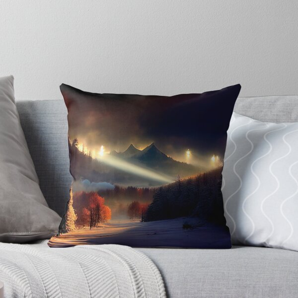 Item preview, a night scene of a snowy mountain with trees and lights designed and sold by DesignAtYO.