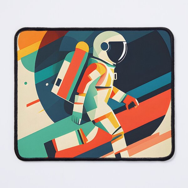 Item preview, colorful astronaut walking in space with a retro flair, for science lovers designed and sold by Vintalette.