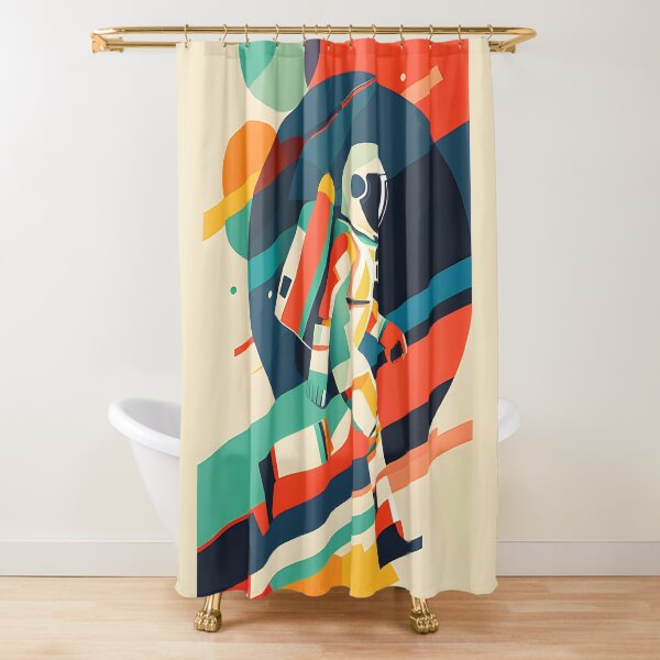 Item preview, colorful astronaut walking in space with a retro flair, for science lovers designed and sold by Vintalette.