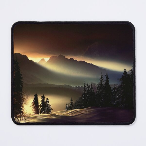 Item preview, the sun is setting over the mountains in the snow designed and sold by DesignAtYO.