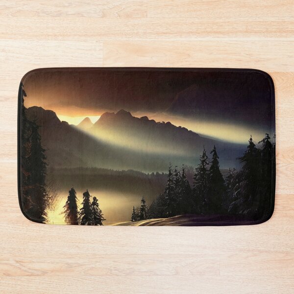 Item preview, the sun is setting over the mountains in the snow designed and sold by DesignAtYO.