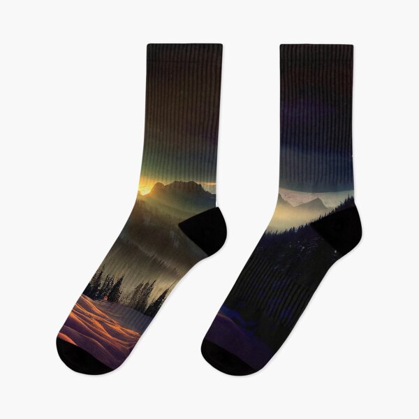 Item preview, a night scene of a snowy mountain with trees and mountains in the background designed and sold by DesignAtYO.