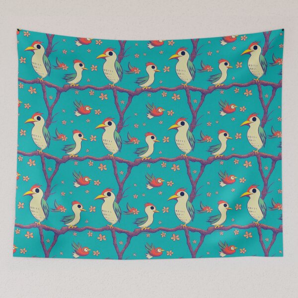 Item preview, Birdies - Cute Cartoon Birds on Blue designed and sold by Fine Prints.