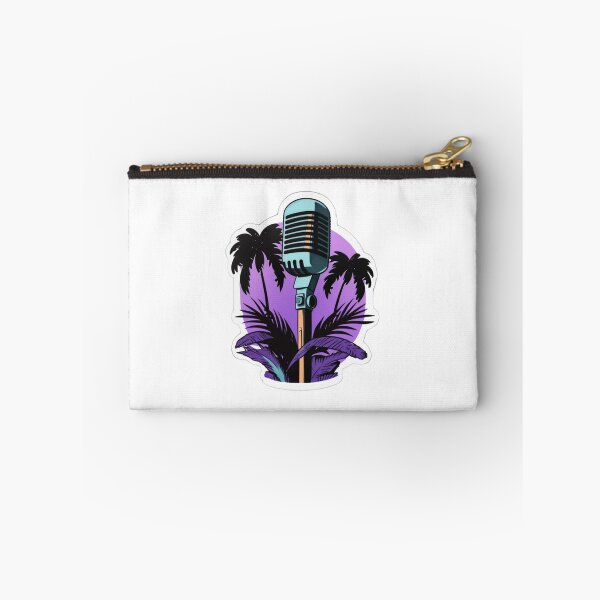 Item preview, Microphone surrounded by palm trees, flat colors, violet and cyan and black. designed and sold by sparkzeno.