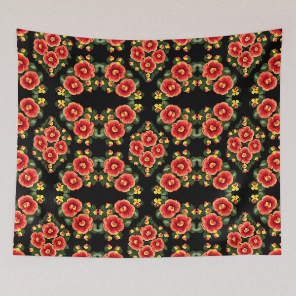 Item preview, Hungarian Style Floral Pattern Red and Yellow on Black designed and sold by BuickRasDesign.