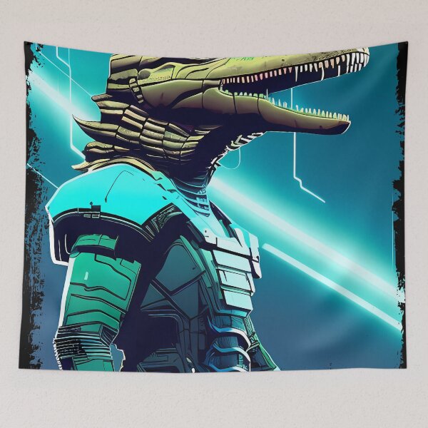 Item preview, Sobek Egyptian Crocodile God Cyberpunk Sticker Design: Merge Ancient Mythology with Futuristic Tech! designed and sold by Mytho Merch.