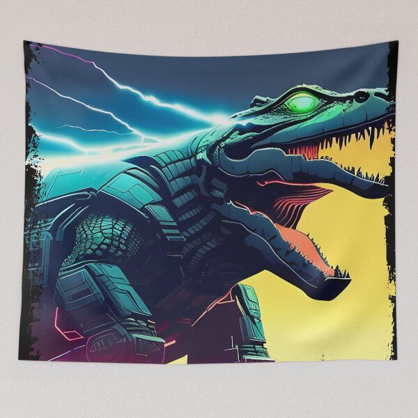 Item preview, Sobek Egyptian Crocodile God Cyberpunk Sticker Design: Merge Ancient Mythology with Futuristic Tech! designed and sold by Mytho Merch.