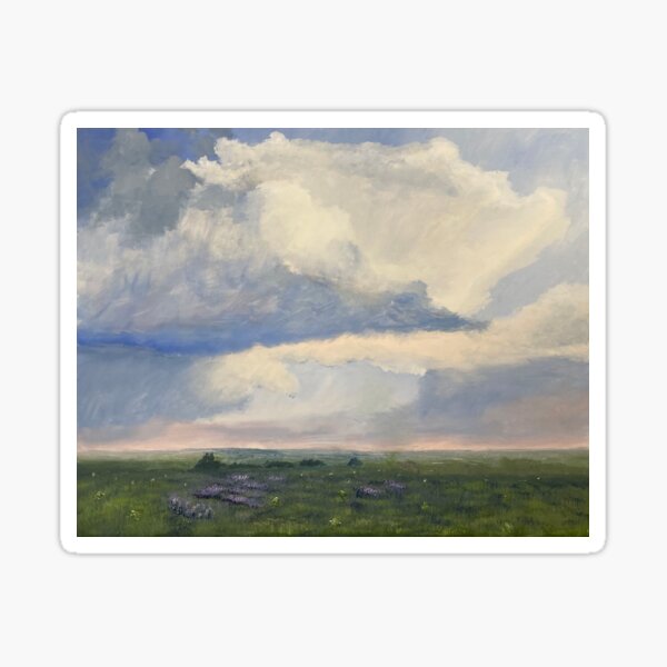 Bright Cloud Landscape Impressionist Oil on Canvas Painting Print Sticker