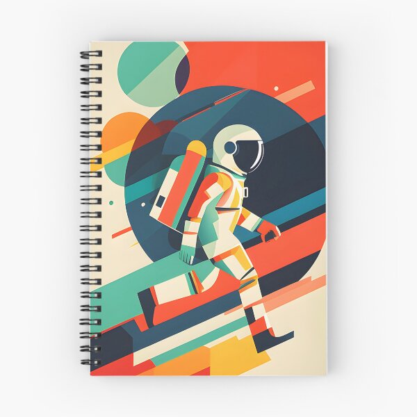 Item preview, colorful astronaut walking in space with a retro flair, for science lovers designed and sold by Vintalette.