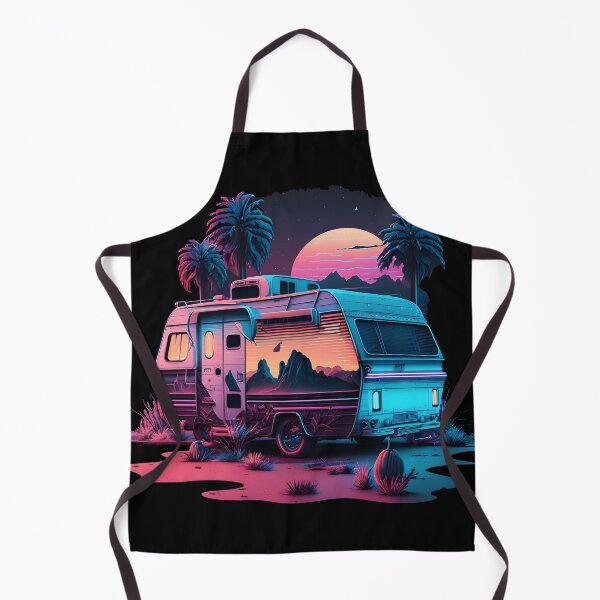 Item preview, Retro caravan in front of sunset with palm trees in synthwave style designed and sold by togetherShirts.