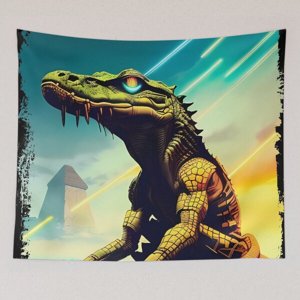 Item preview, Sobek Egyptian Crocodile God Cyberpunk Sticker Design: Merge Ancient Mythology with Futuristic Tech! designed and sold by Mytho Merch.