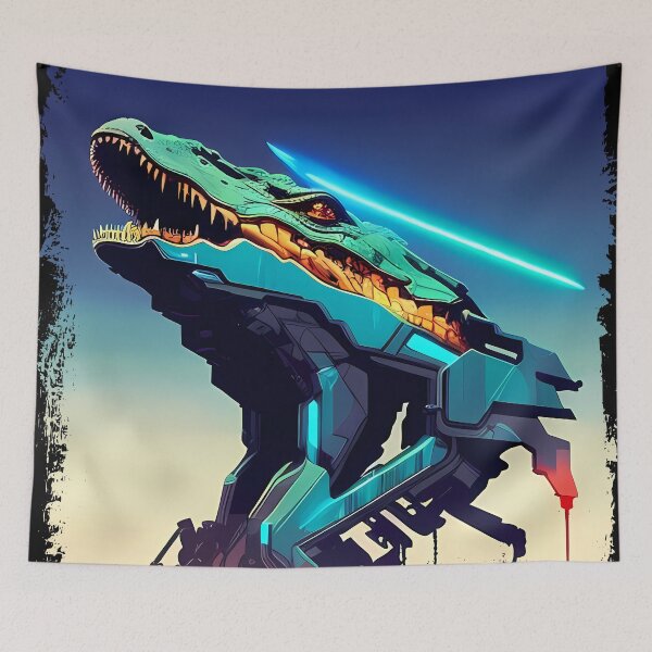 Item preview, Sobek Egyptian Crocodile God Cyberpunk Sticker Design: Merge Ancient Mythology with Futuristic Tech! designed and sold by Mytho Merch.
