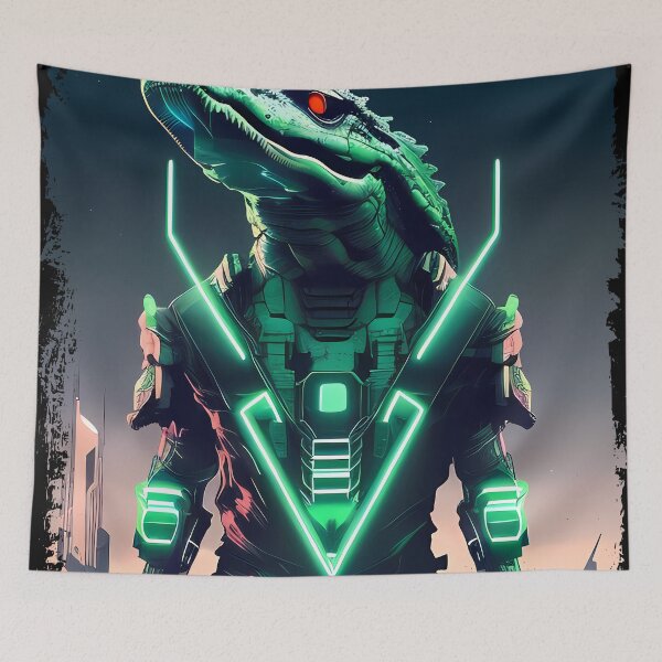 Item preview, Sobek Egyptian Crocodile God Cyberpunk Sticker Design: Merge Ancient Mythology with Futuristic Tech! designed and sold by Mytho Merch.