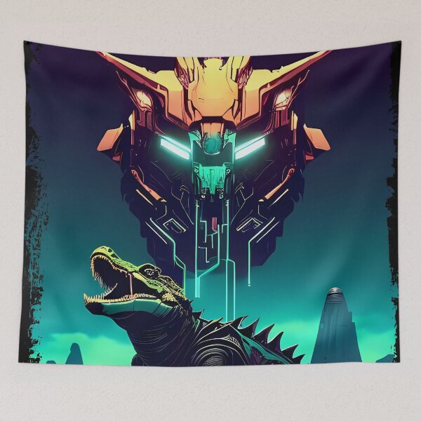 Item preview, Sobek Egyptian Crocodile God Cyberpunk Sticker Design: Merge Ancient Mythology with Futuristic Tech! designed and sold by Mytho Merch.