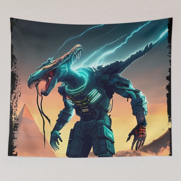 Item preview, Sobek Egyptian Crocodile God Cyberpunk Sticker Design: Merge Ancient Mythology with Futuristic Tech! designed and sold by Mytho Merch.