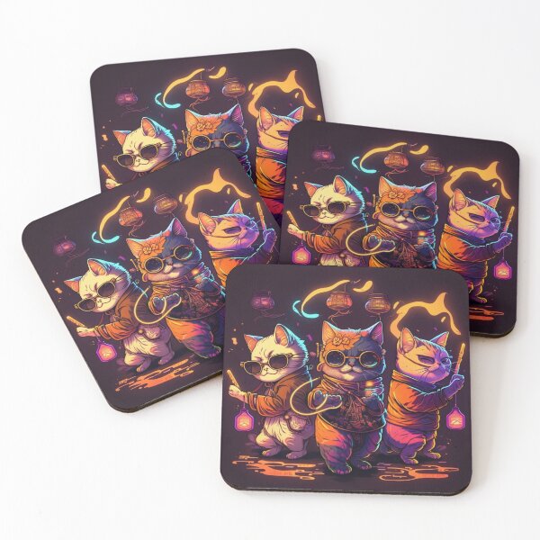 Item preview, Hipster Cats: Neon Party in Kimonos designed and sold by kfir marco.