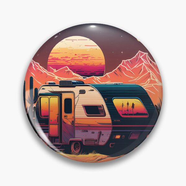 Item preview, Retro caravan in front of a sunset with mountains and cacti in a vintage style designed and sold by togetherShirts.