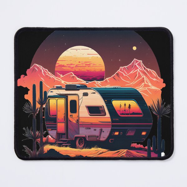 Item preview, Retro caravan in front of a sunset with mountains and cacti in a vintage style designed and sold by togetherShirts.