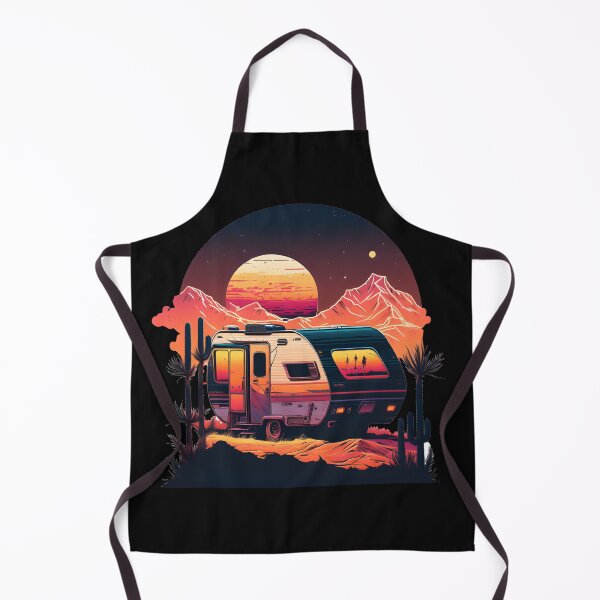 Item preview, Retro caravan in front of a sunset with mountains and cacti in a vintage style designed and sold by togetherShirts.