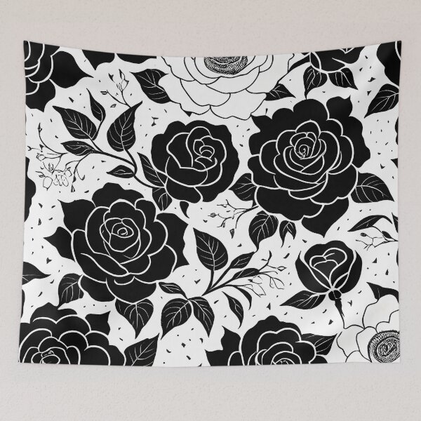 Item preview, Black and white rose pattern,drawing,vintage designed and sold by patterncrow.