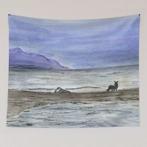 Item preview, Dog on the beach at Ynys Y Fydlyn, Ynys Môn, Anglesey, North Wales designed and sold by LymphomaLass.