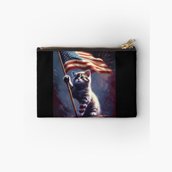 Item preview, A-meow-rica the Beautiful: A Patriotic Kitten Waving the Stars and Stripes designed and sold by ThreadofHonor.