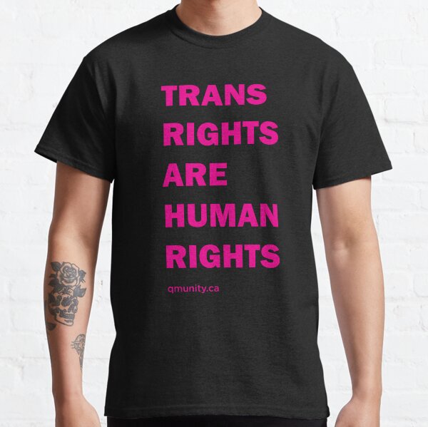 Vista previa del artículo con la obra «Derechos trans en letra grande rosa», diseñado y vendido por QMUNITY.