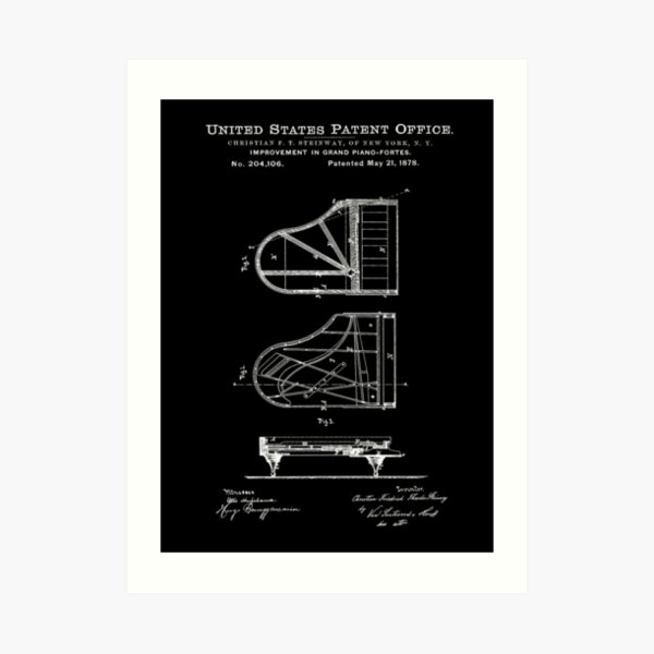 Steinway Piano Patent White Art Print