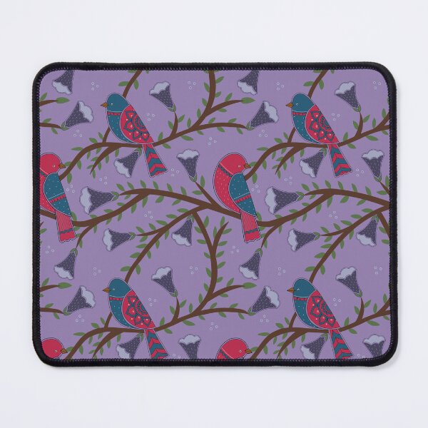 Item preview, Folk art Birds and flowers pattern in violet background designed and sold by HariniArts.