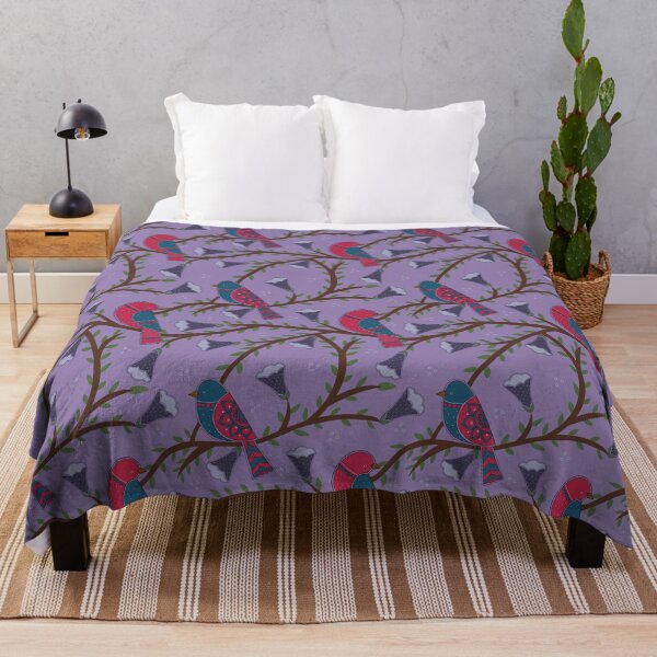 Item preview, Folk art Birds and flowers pattern in violet background designed and sold by HariniArts.