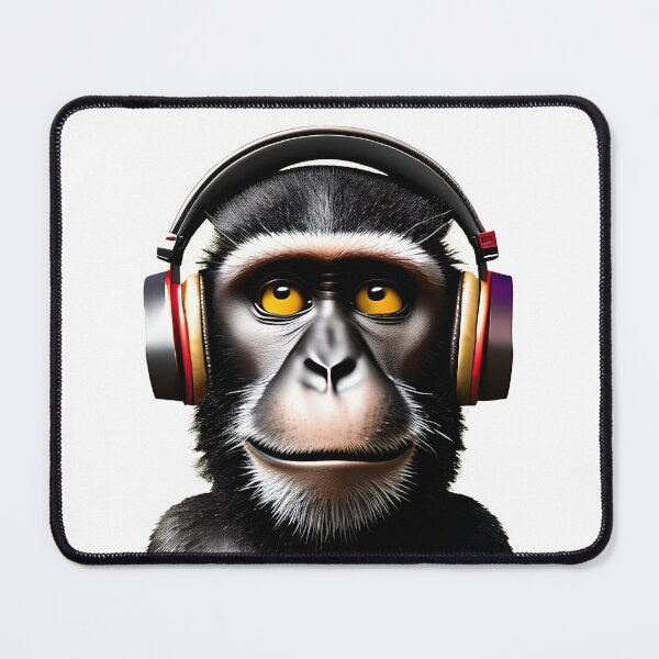 Item preview, Black furred monkey wearing headphones designed and sold by The-Hist-Image.