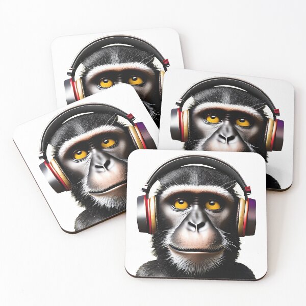 Item preview, Black furred monkey wearing headphones designed and sold by The-Hist-Image.