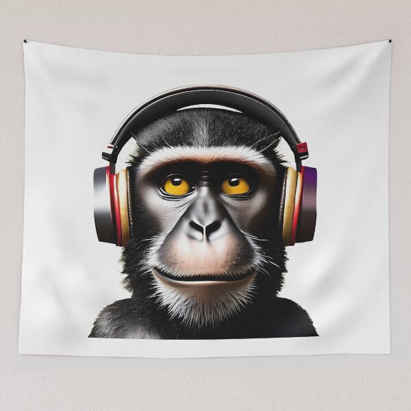 Item preview, Black furred monkey wearing headphones designed and sold by The-Hist-Image.