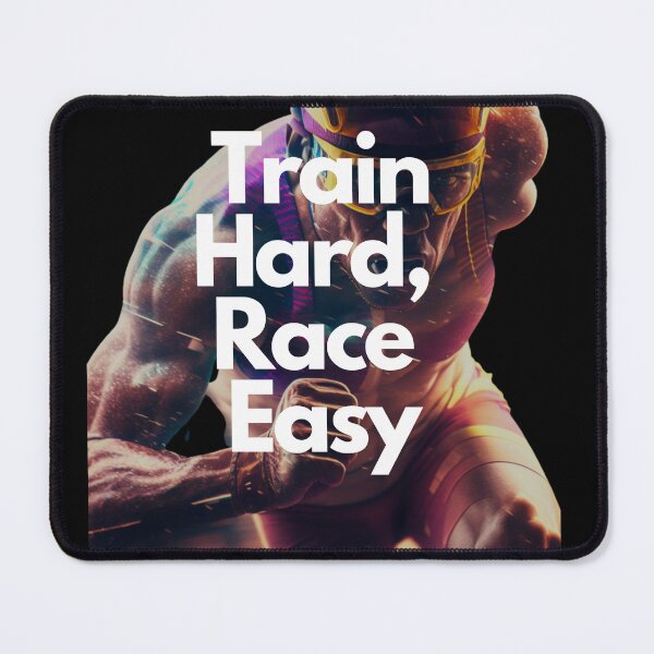 Item preview, Train Hard, Race Easy Triathlon White on Black performance training dramatic lighting designed and sold by Triathlongram.