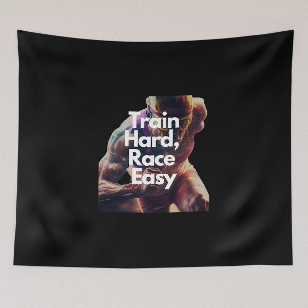 Item preview, Train Hard, Race Easy Triathlon White on Black performance training dramatic lighting designed and sold by Triathlongram.