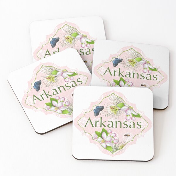 Item preview, Arkansas Design Motif Illustration for Travelers US State Collection Apple Blossom State Tree Pine State Flower designed and sold by JourneyHomeMade.