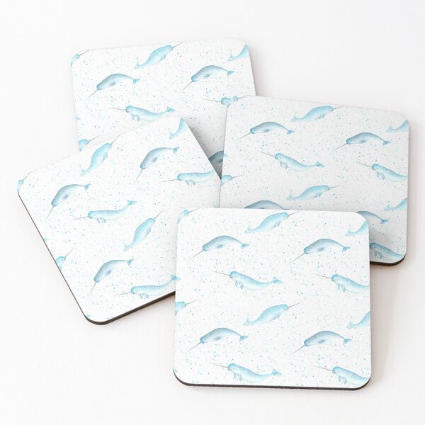 Item preview, Watercolor blue teal narwhals seamless pattern background designed and sold by olgersart.