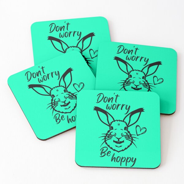 Item preview, Don't worry be HOPPY - A smiling, happy bunny rabbit designed and sold by LadySquiggle.