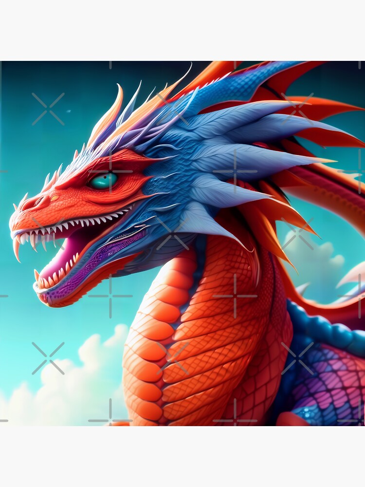 Thumbnail 3 of 3, Sticker, Red Dragon with Blue Spikes designed and sold by dragynrain.