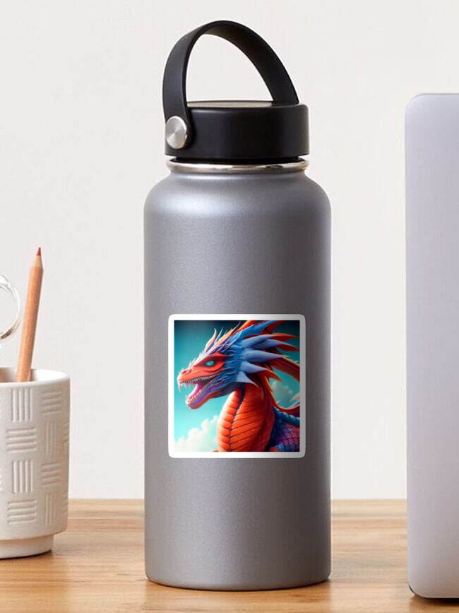 Thumbnail 1 of 3, Sticker, Red Dragon with Blue Spikes designed and sold by dragynrain.