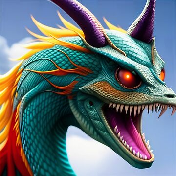 Artwork thumbnail, Cyan Dragon with Orange Mane and Purple Horns by dragynrain