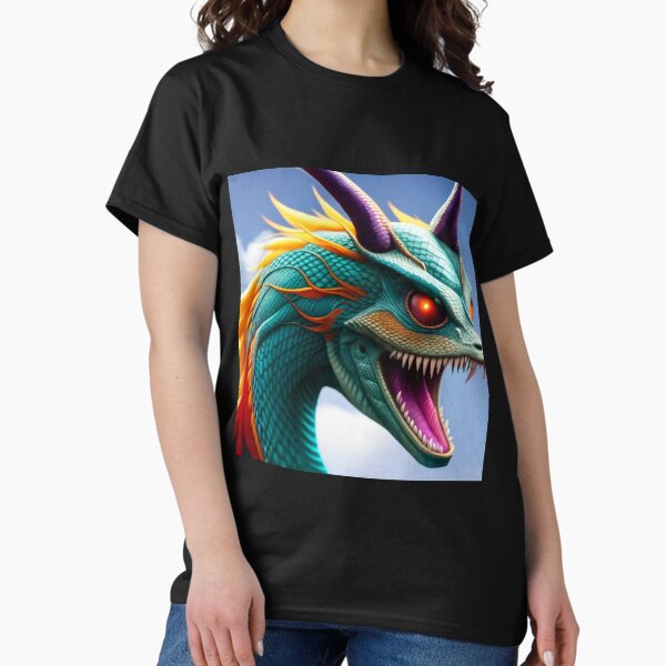 Cyan Dragon with Orange Mane and Purple Horns Classic T-Shirt